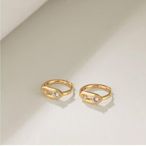 14k Gold Plated Cubic Zirconia Hoop Earrings